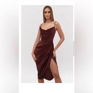 House of CB Burgundy Satin Dress